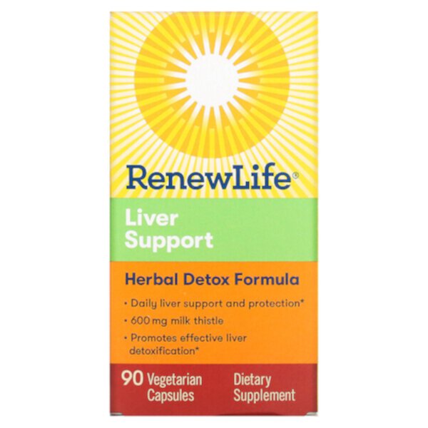 Liver Support, Травяная формула для детоксикации, 90 вегетарианских капсул Renew Life