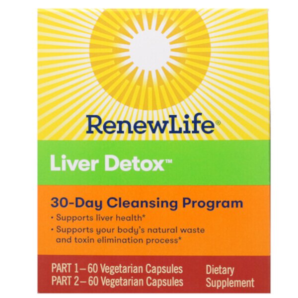 Детокс печени, 30-дневная программа очистки, 2 флакона по 60 вегетарианских капсул в каждом Renew Life