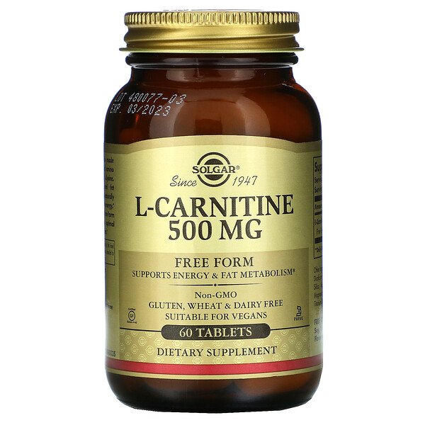 L-карнитин, в свободной форме, 500 мг, 60 таблеток Solgar
