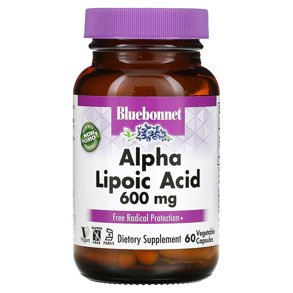 Альфа-липоевая кислота - 600 мг - 60 растительных капсул - Bluebonnet Nutrition Bluebonnet Nutrition