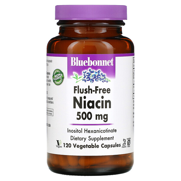 Ниацин Без Покраснения - 500 мг - 120 растительных капсул - Bluebonnet Nutrition Bluebonnet Nutrition