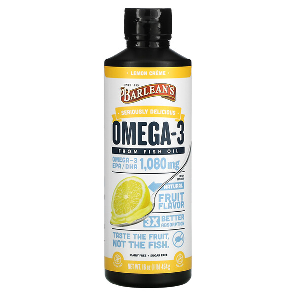 Omega-3, Рыбий Жир, Лимонный Крем, 454 г - Barlean's Barlean's