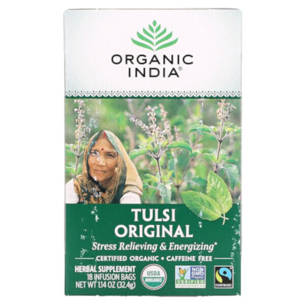 Tulsi Tea, Original, без кофеина, 18 пакетиков для заваривания, 1,14 унции (32,4 г) Organic India