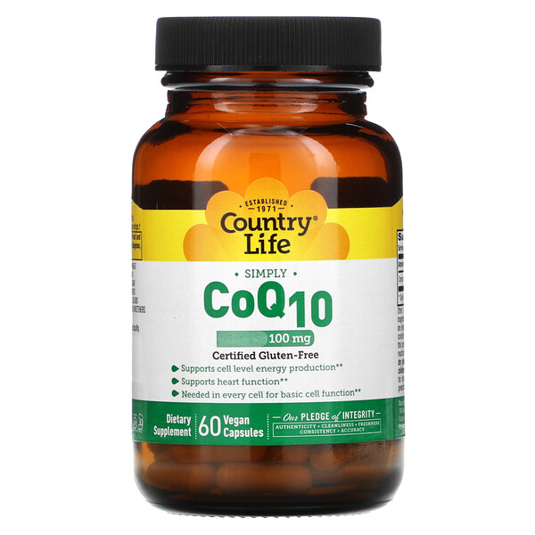 Simply CoQ10, 100 mg, 60 Vegan Capsules (Веганские капсулы) Country Life