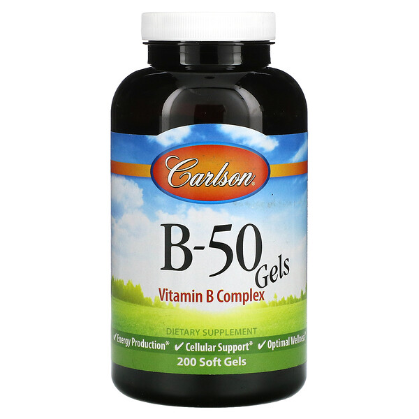 B-50 Gel, Комплекс витаминов группы В, 200 мягких желатиновых капсул Carlson