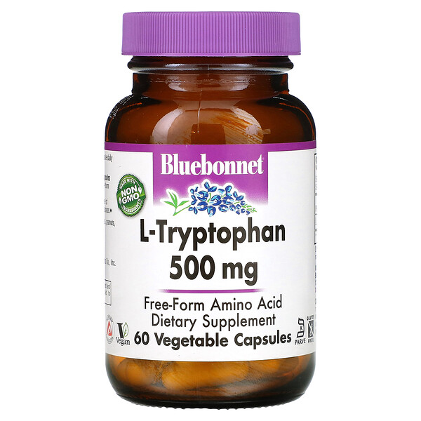 L-триптофан, 500 мг, 60 растительных капсул Bluebonnet Nutrition