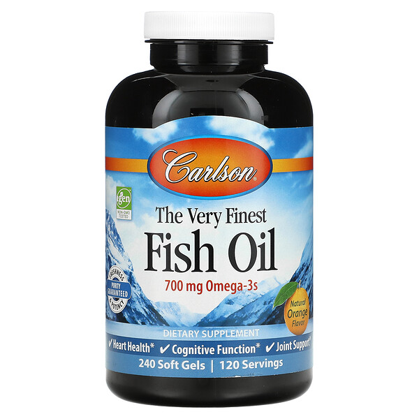 The Very Finest Fish Oil, натуральный апельсиновый вкус, 350 мг, 240 мягких желатиновых капсул Carlson