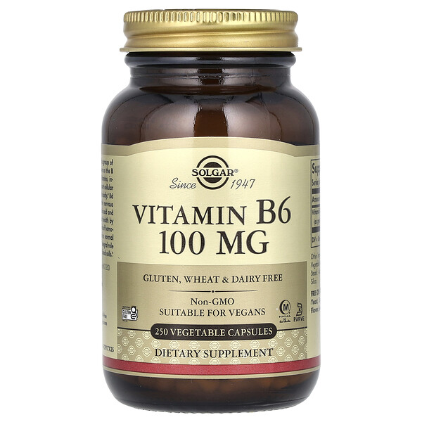 Витамин B6 - 100 мг - 250 растительных капсул - Solgar Solgar