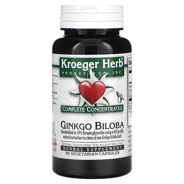 Комплексные концентраты, гинкго билоба, 90 вегетарианских капсул Kroeger Herb Co