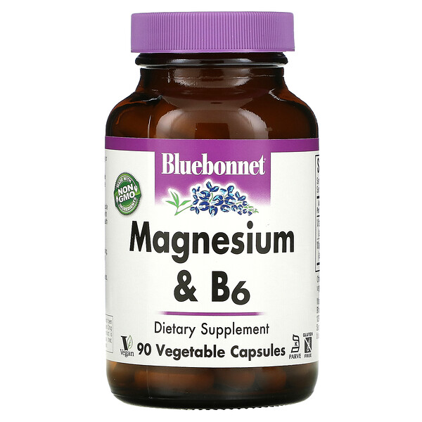 Магний и В6, 90 растительных капсул Bluebonnet Nutrition