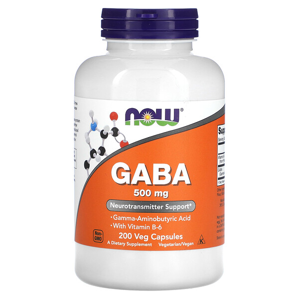 ГАМК с витамином B-6, 500 мг, 200 растительных капсул NOW Foods