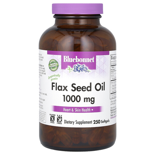 Organic Flax Seed Oil, 1,000 mg, 250 Softgels (Мягкие капсулы) Bluebonnet Nutrition