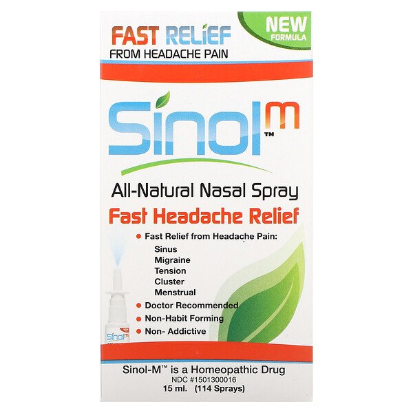 SinolM, Полностью натуральный спрей для носа, быстрое облегчение головной боли, 15 мл Sinol