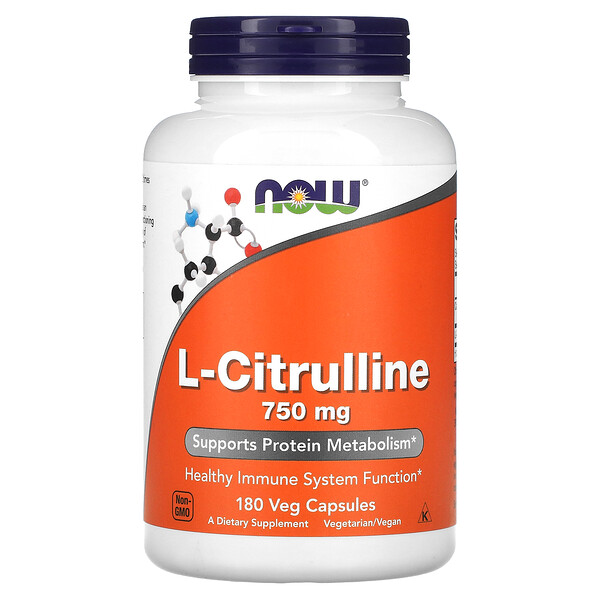 L-цитруллин, 750 мг, 180 растительных капсул NOW Foods
