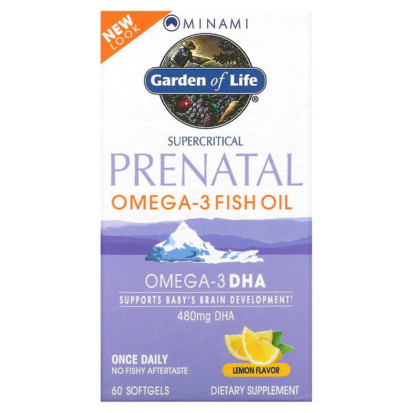 Supercritical Prenatal, Рыбий жир с омега-3, со вкусом лимона, 60 мягких желатиновых капсул Minami Nutrition