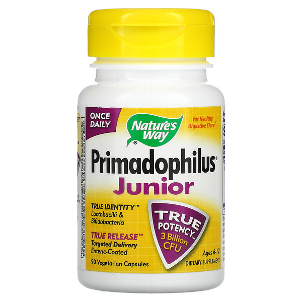Primadophilus Junior, для детей от 6 до 12 лет, 3 миллиарда КОЕ, 90 вегетарианских капсул Nature's Way