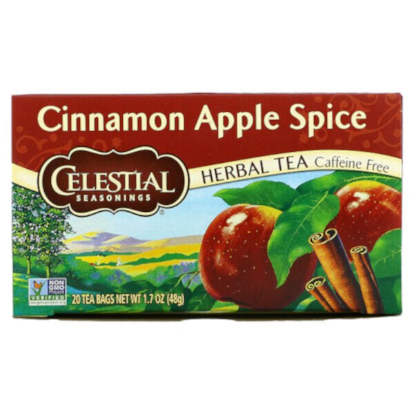 Herbal Tea, Cinnamon Apple Spice, без кофеина, 20 чайных пакетиков, 1,7 унции (48 г) Celestial Seasonings