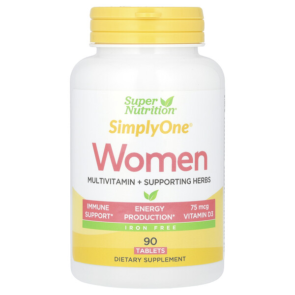 SimplyOne, Женские мультивитамины + поддерживающие травы, без железа, 90 таблеток Super Nutrition