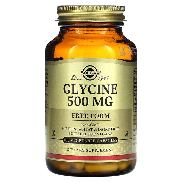 Глицин, 500 мг, 100 растительных капсул Solgar