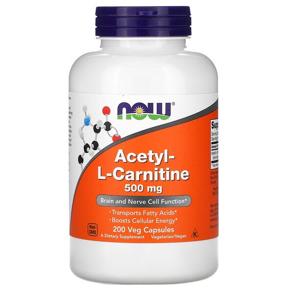 Ацетил-L-карнитин, 500 мг, 200 растительных капсул NOW Foods