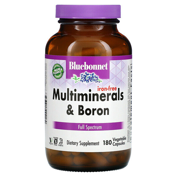 Мультиминералы и Бор, Без Железа - 180 растительных капсул - Bluebonnet Nutrition Bluebonnet Nutrition