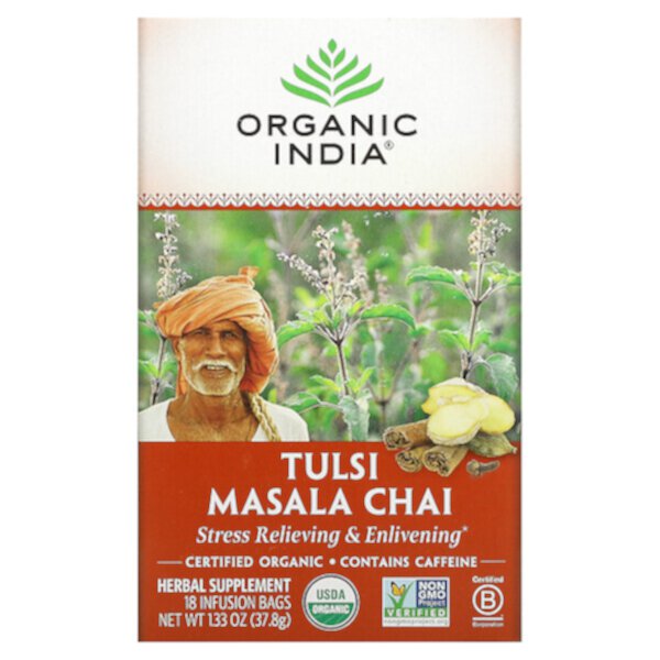Tulsi Tea, Масала Чай, 18 пакетиков для заваривания, 1,33 унции (37,8 г) Organic India