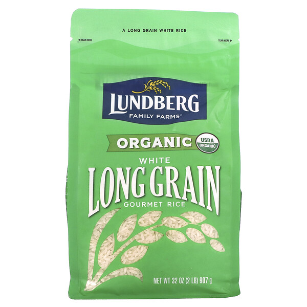 Органический белый длиннозернистый рис, 2 фунта (907 г) Lundberg