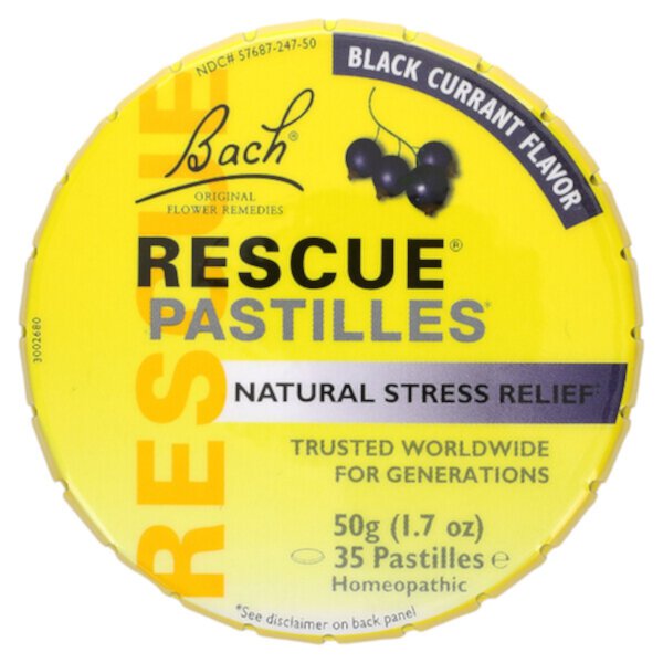 Rescue Pastilles, Естественное облегчение стресса, Черная смородина, 35 пастилок, 50 г - Bach Bach