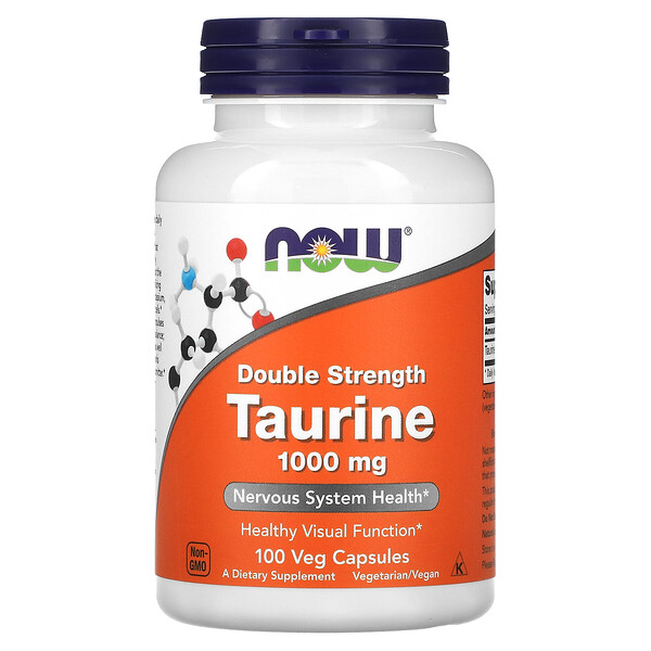 Таурин, Двойная сила, 1000 мг, 100 растительных капсул - NOW Foods NOW Foods