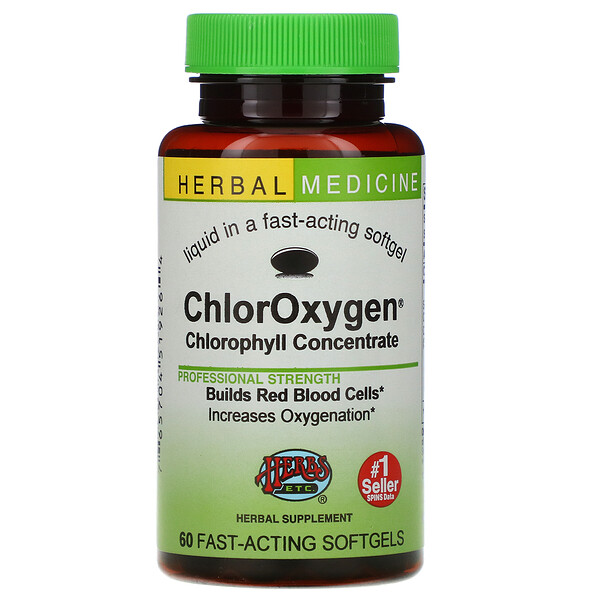 ChlorOxygen, Концентрат хлорофилла, 60 мягких желатиновых капсул быстрого действия Herbs Etc.