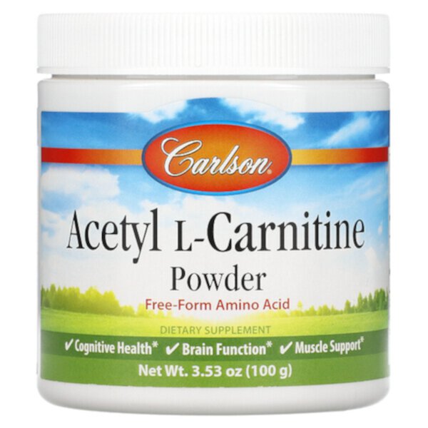Ацетил L-карнитин, порошок аминокислот, 3,53 унции (100 г) Carlson Labs