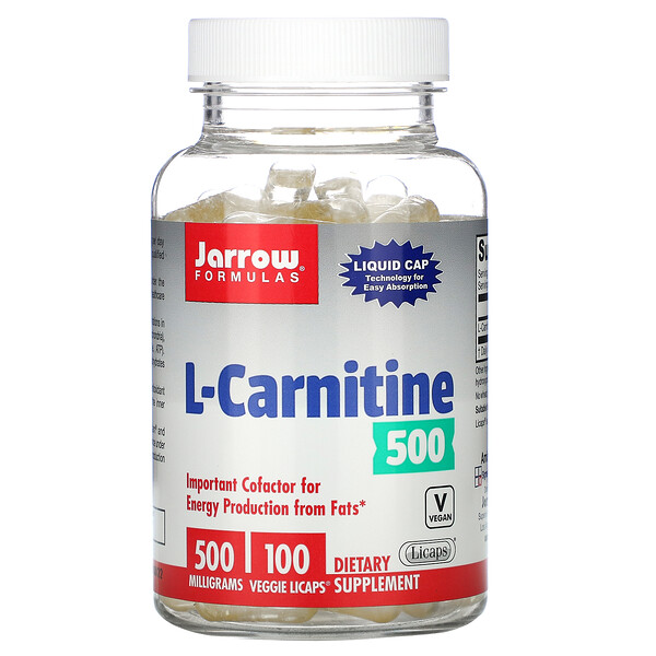 L-карнитин 500, 500 мг, 100 растительных капсул Jarrow Formulas