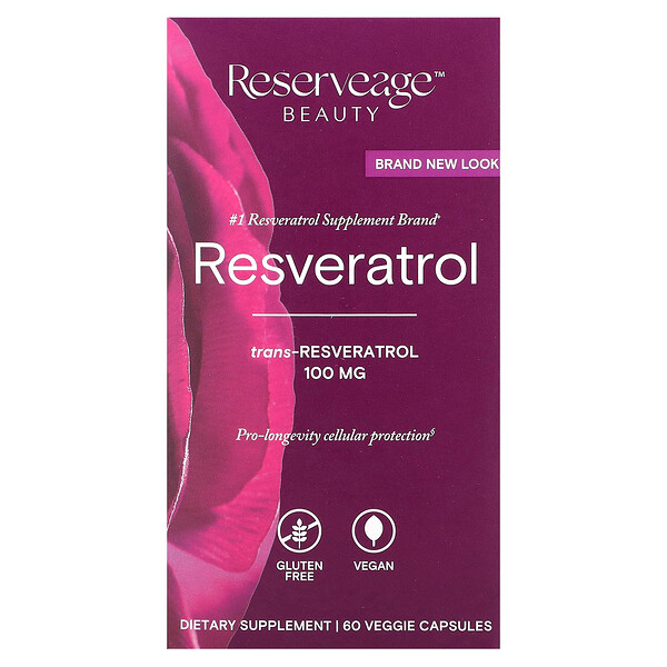 Ресвератрол, 100 мг, 60 растительных капсул ReserveAge Nutrition