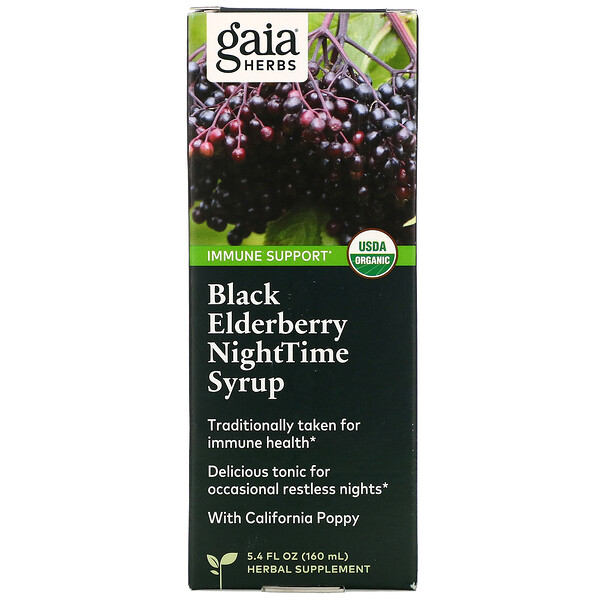 Black Elderberry NightTime Syrup, 5.4 fl oz (Жидкие унции) (160 ml) Gaia Herbs