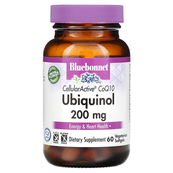 Убихинол, Cellullar Active CoQ10, 200 мг, 60 растительных мягких желатиновых капсул Bluebonnet Nutrition
