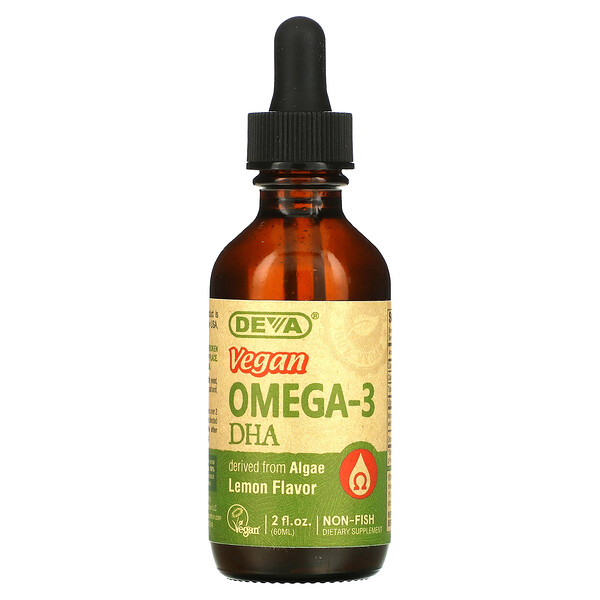 Vegan Omega-3 DHA, со вкусом лимона, 2 жидких унции (60 мл) Deva