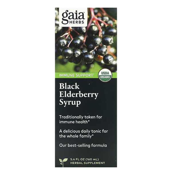 Black Elderberry Syrup, Immune Support, 5.4 fl oz (Жидкие унции) (160 ml) Gaia Herbs