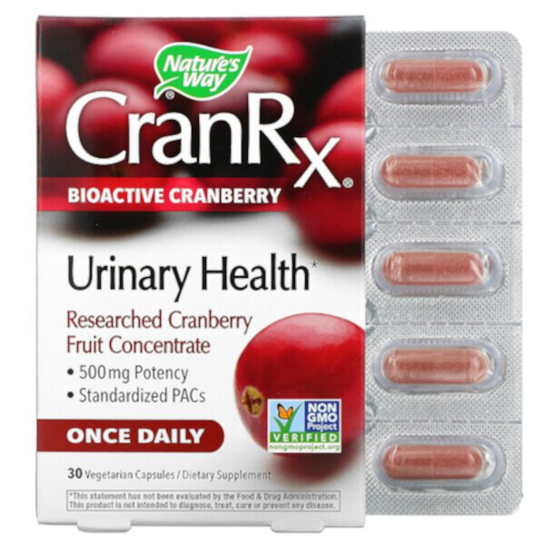 CranRx, Urinary Health, биоактивная клюква, 500 мг, 30 вегетарианских капсул Nature's Way