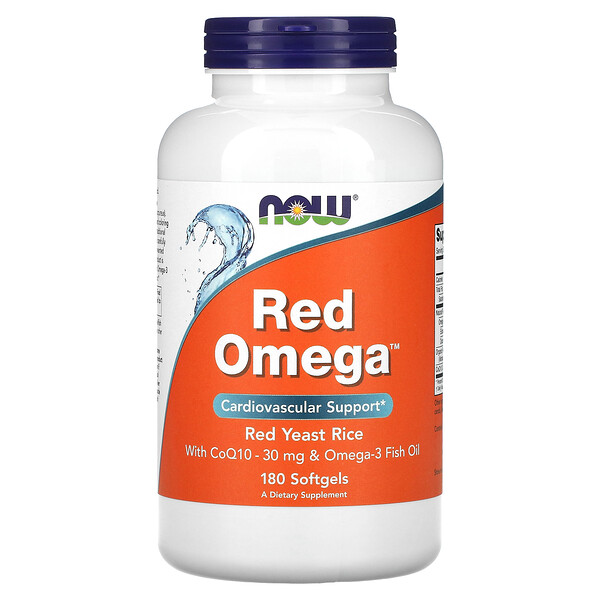 Red Omega, Красный дрожжевой рис с CoQ10, 30 мг, 180 мягких таблеток NOW Foods
