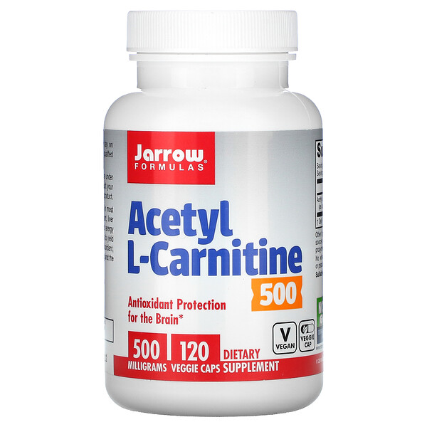 Ацетил L-карнитин, 500 мг, 120 растительных капсул Jarrow Formulas
