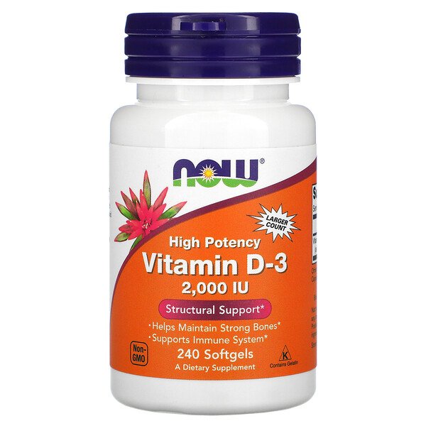 Витамин D-3, 50 мкг (2000 МЕ), 240 мягких таблеток NOW Foods