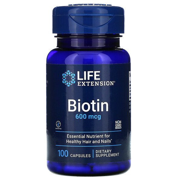 Биотин, 600 мкг, 100 капсул Life Extension