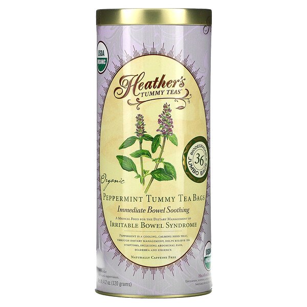 Tummy Teas, Органические чайные пакетики с мятой, без кофеина, 36 чайных пакетиков, 4,2 унции (120 г) Heather's Tummy Care