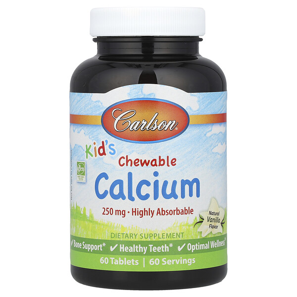 Kid's, Chewable Calcium, Natural Vanilla, 250 mg, 60 Tablets (Таблетки) Carlson