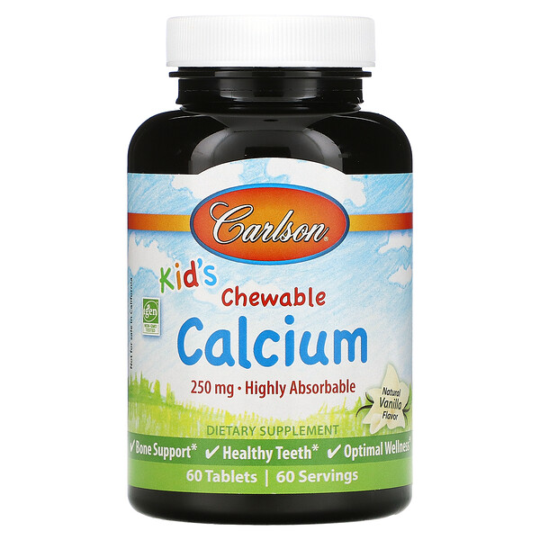 Kid's, Жевательный кальций, натуральная ваниль, 250 мг, 60 таблеток Carlson Labs