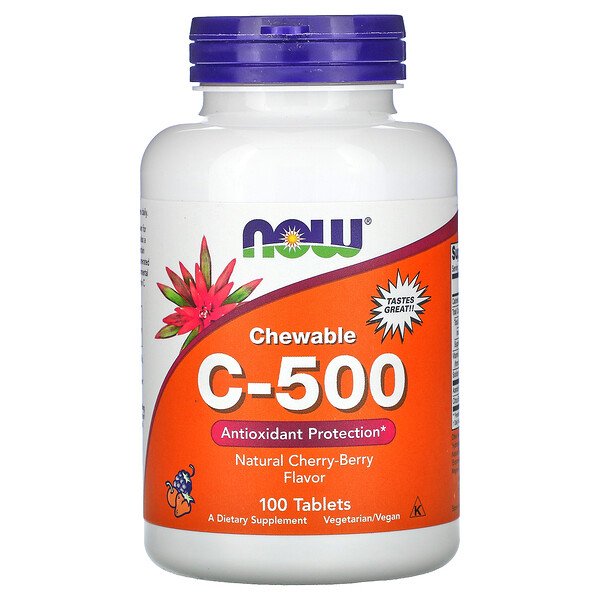 Chewable C-500, Natural Cherry-Berry Flavor, 100 Tablets (Таблетки) NOW Foods