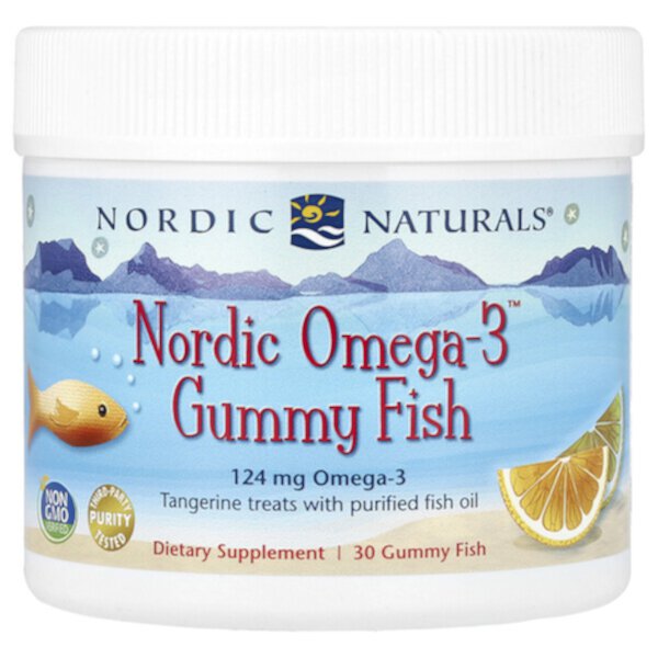 Nordic Omega-3 Gummy Fish, Tangerine Treats, 124 mg, 30 Gummy Fish Nordic Naturals