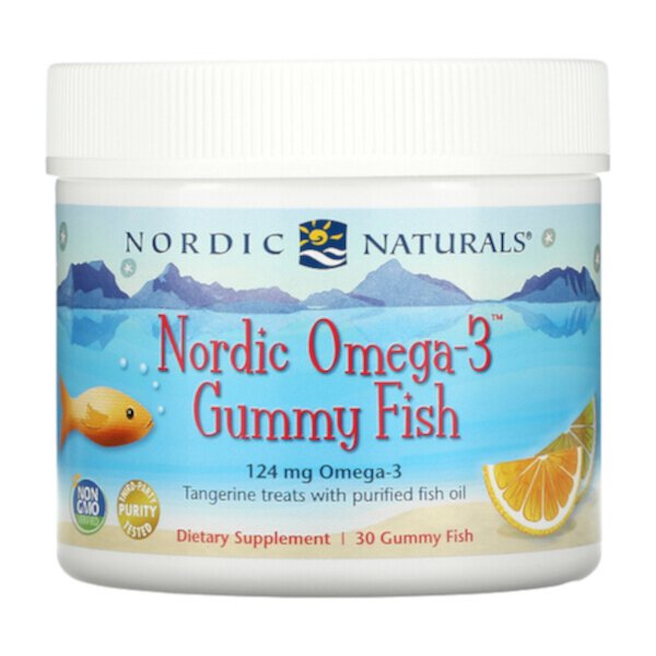 Nordic Omega-3 Gummy Fish, мандариновые лакомства, 124 мг, 30 жевательных рыбок Nordic Naturals