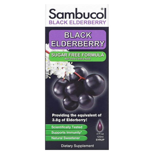Сироп из черной бузины, формула без сахара, 4 жидких унции (120 мл) Sambucol