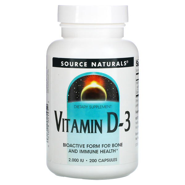 Витамин D-3, 2000 МЕ, 200 капсул Source Naturals